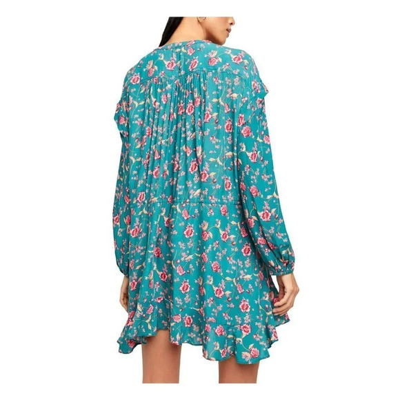 Free People Flower Fields Mini Dress Size Small Emerald Green MSRP $128 Oversize - Picture 5 of 16
